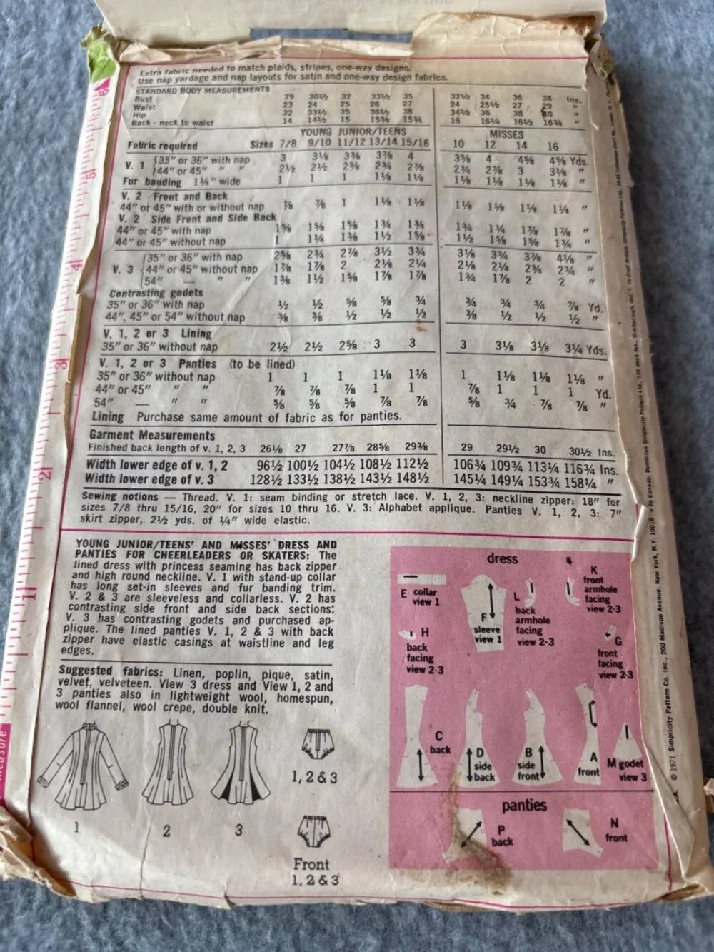 Simplicity 9645 Cheerleader Dress Sewing Pattern Size 16 Uncut